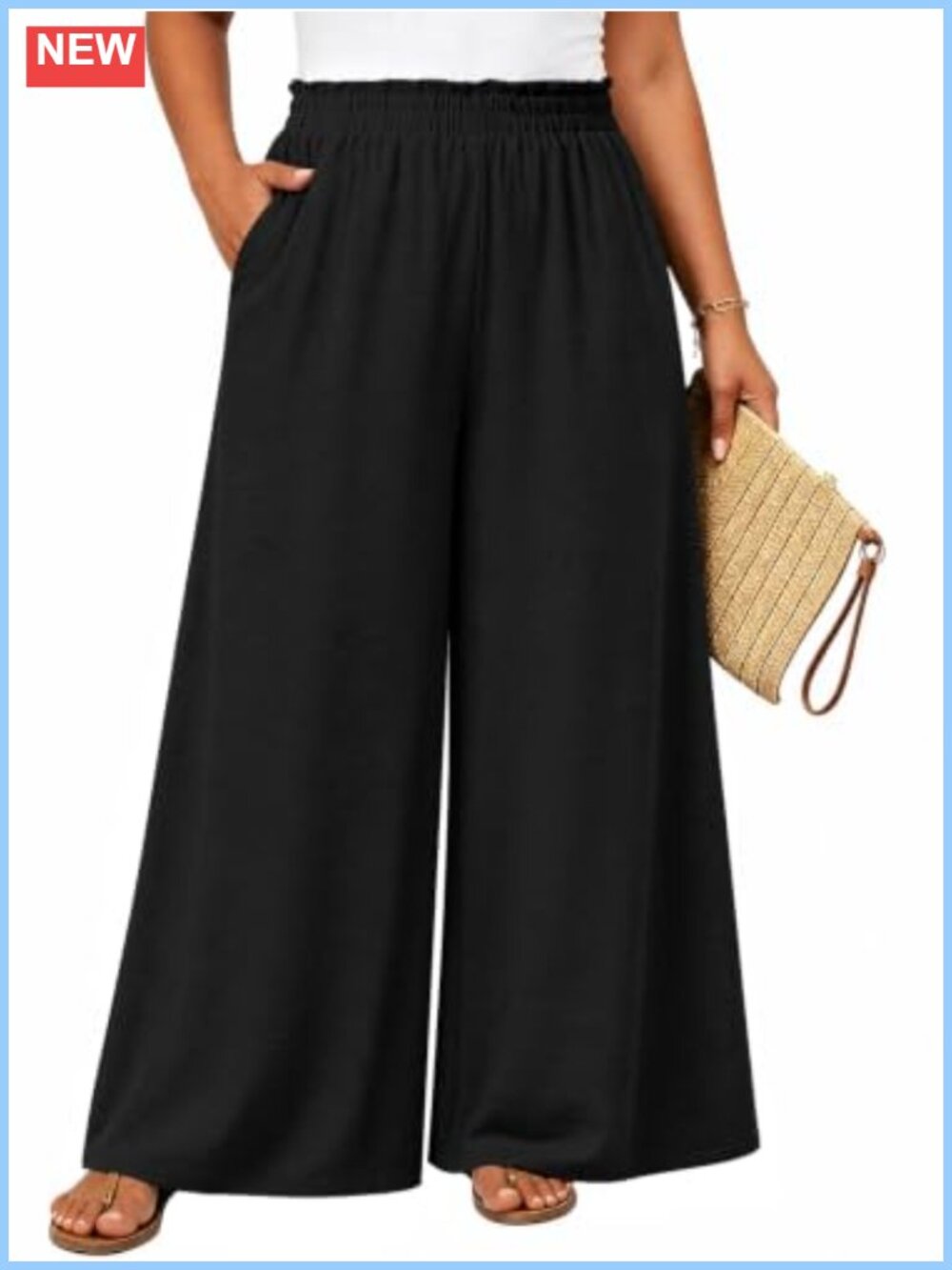 Plus Size Wide Leg Palazzo Pants, High Waist Casual Flow Trousers